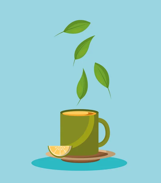 Taza de té y hojas diseño de vectores — Vector de stock