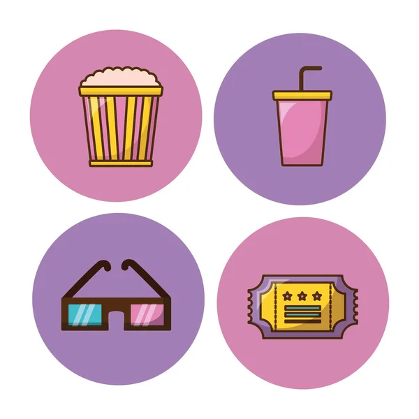 Diseño de conjunto de iconos de cine aislado — Vector de stock