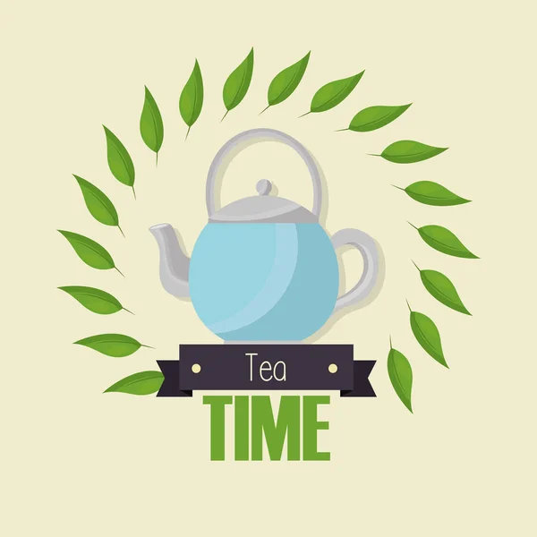 Tea pot and leaves vector design — Stock Vector