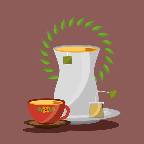 Tetera y taza vector diseño — Vector de stock