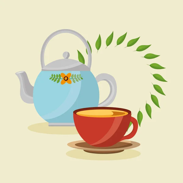 การออกแบบหม้อชาและเวกเตอร์ถ้วย — ภาพเวกเตอร์สต็อก