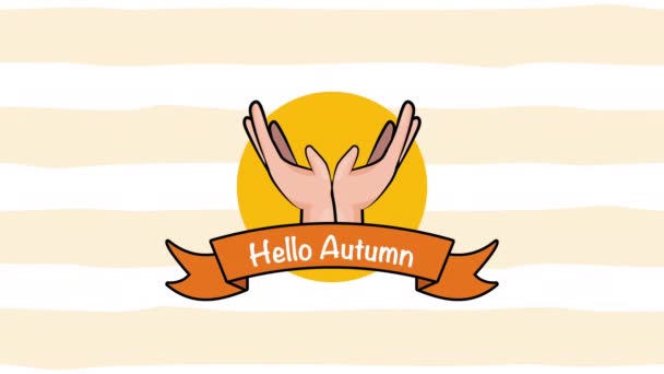 Bonjour saison d'automne avec mains levant des graines animation — Video