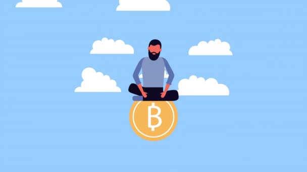 Biznesmen z postacią Bitcoin avatar — Wideo stockowe