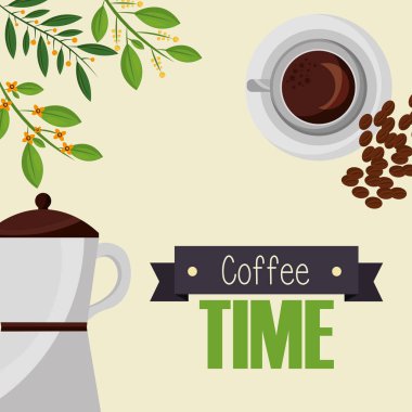 kahve demliği ve bardak vektör tasarımı