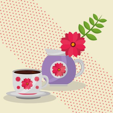 Çay pot ve fincan vektör tasarım