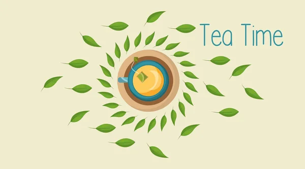 Thé tasse et feuilles vecteur design — Image vectorielle
