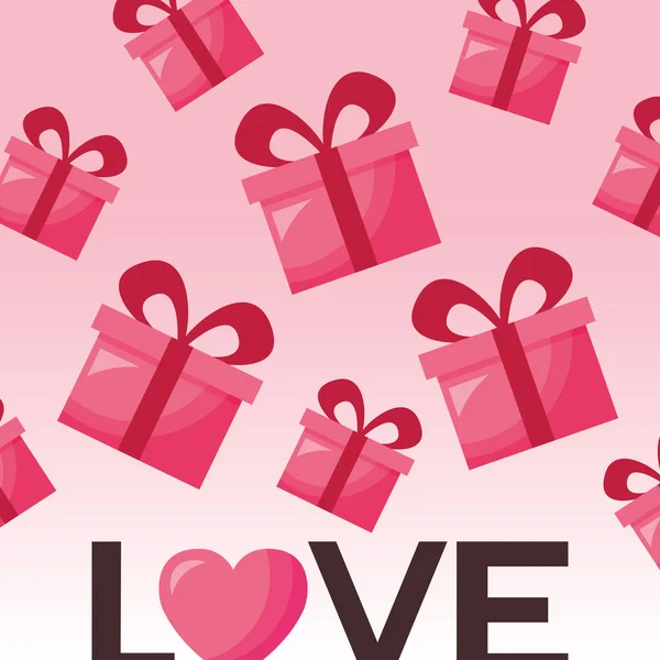 Amour représenté par coeur et cadeaux vectoriel design — Image vectorielle