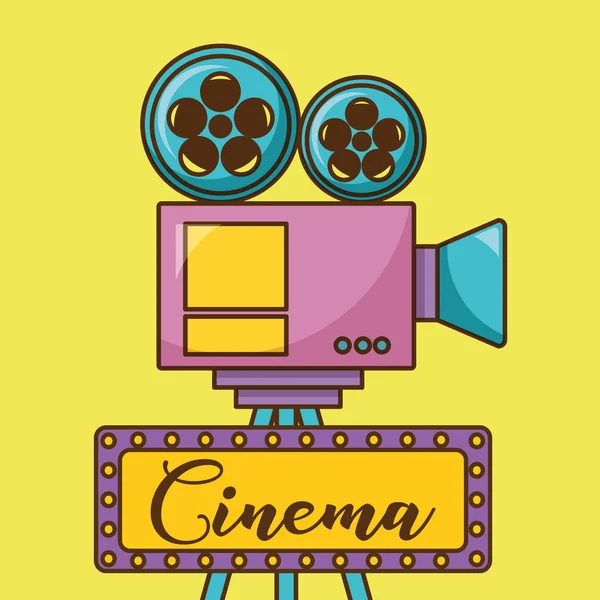 Cinema videocamera sobre design de fundo amarelo — Vetor de Stock