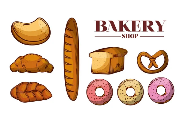 Tipos de pan de panadería diseño de vectores — Archivo Imágenes Vectoriales