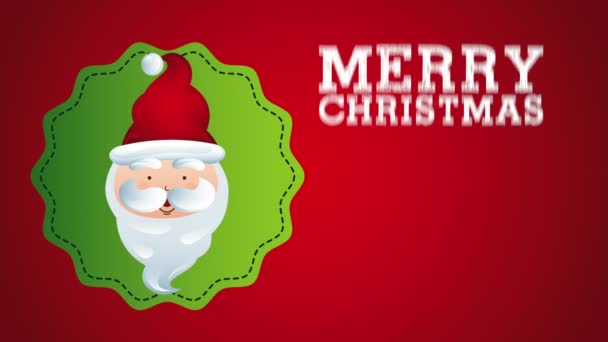 Merry christmas animation with santa claus head character — Stock Video