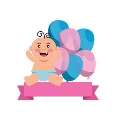 küçük yenidoğan ve balonlar helyum ile bebek duş kartı