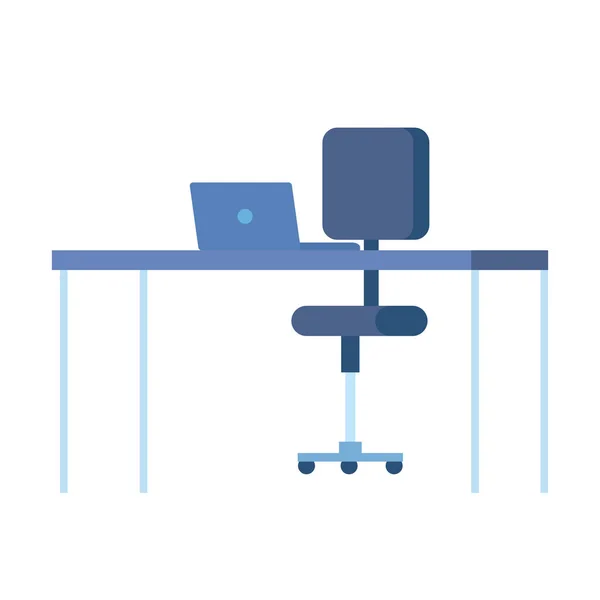 ラップトップと椅子のオフィス機器付きのデスク — ストックベクタ