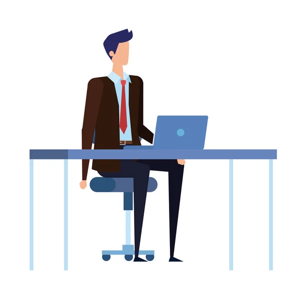 Élégant homme d'affaires travailleur dans la scène de bureau — Image vectorielle
