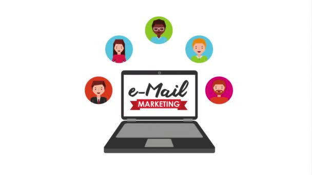 Email marketing en redes sociales con animación portátil — Vídeo de stock