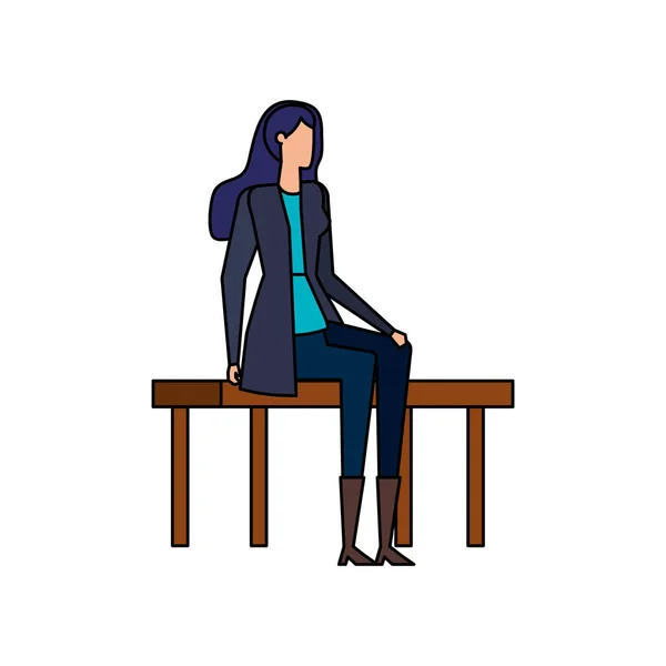 Elegant businesswoman seated in the park chair — Stock Vector