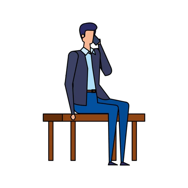 Élégant homme d'affaires appelant avec smartphone assis dans la chaise du parc — Image vectorielle