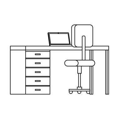 dizüstü bilgisayar ve sandalye ofis ekipmanları ile masa