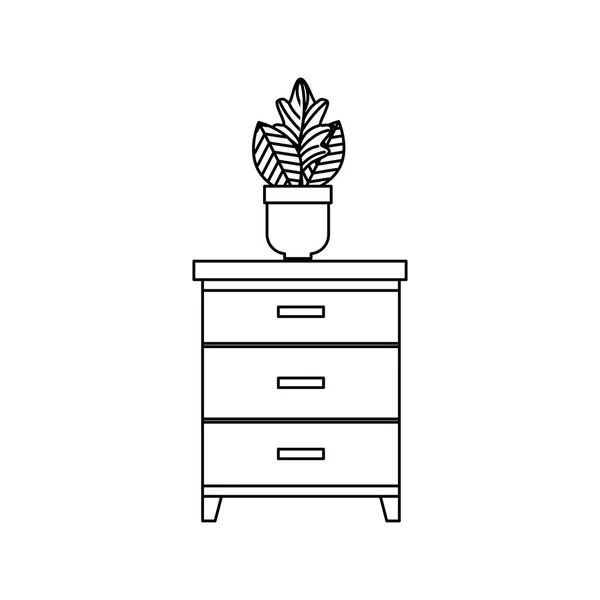 Gaveta de madeira com ícones de plantas de sala — Vetor de Stock