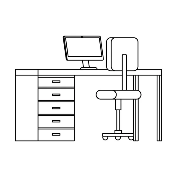 Bureau avec bureau et chaise matériel de bureau — Image vectorielle