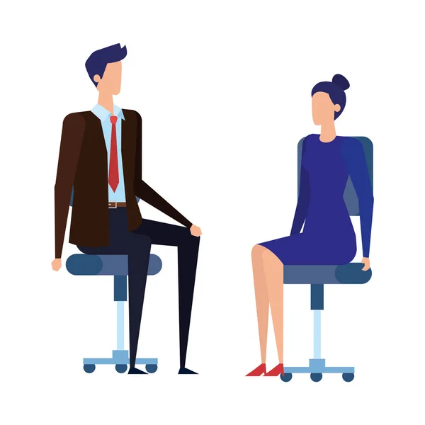 Elegant business couple workers in office chairs — Stock Vector