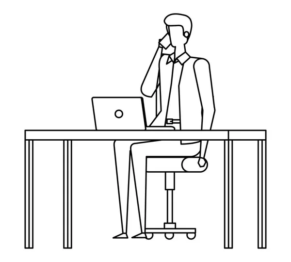 Eleganter Geschäftsmann telefoniert mit Smartphone im Büro — Stockvektor