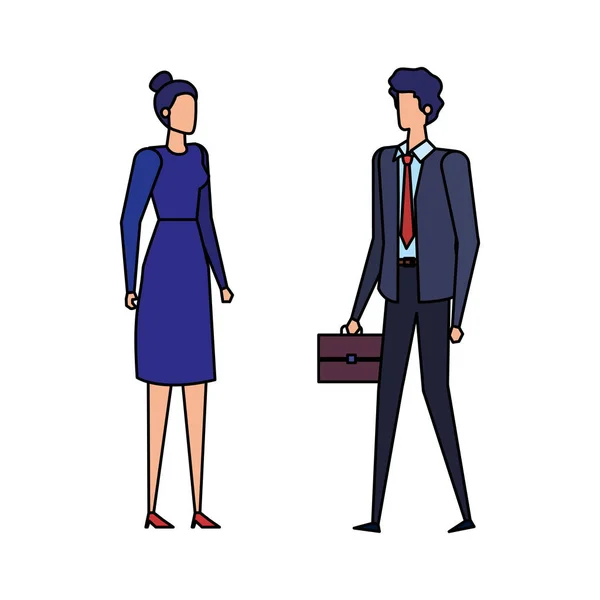 Trabalhadores de casal de negócios elegantes personagens avatares —  Vetores de Stock