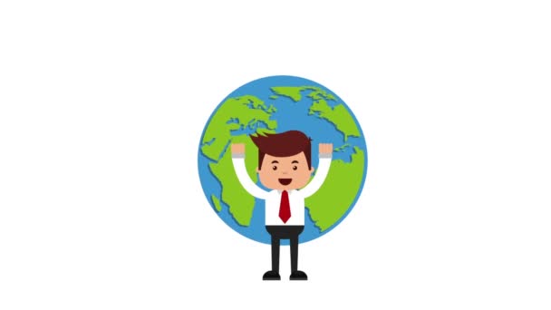 Hombre de negocios con animación de tecnología de comercio electrónico — Vídeos de Stock