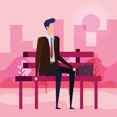 şık işadamı park sandalye karakteri oturmuş