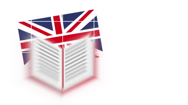 Book with british flag learn english animation — Stock Video