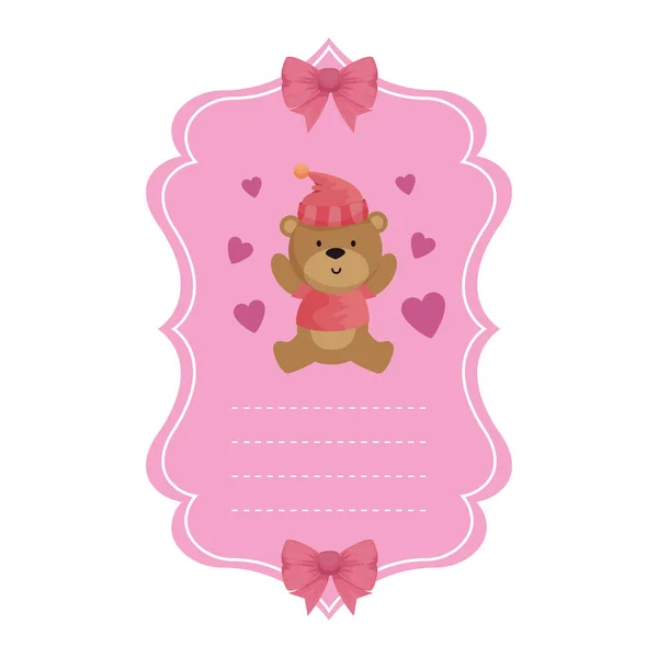 Baby-Duschkarte mit kleinem Bären-Teddy — Stockvektor