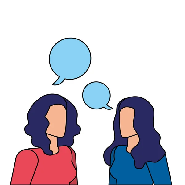 Trabajadoras de negocios hablando con burbujas del habla — Vector de stock