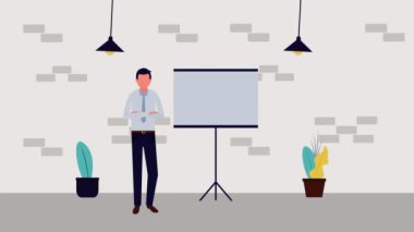 karton ve ampul avatar karakteri ile işadamı