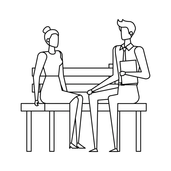 Κομψό Business ζευγάρι που κάθονται στην καρέκλα πάρκο — Διανυσματικό Αρχείο