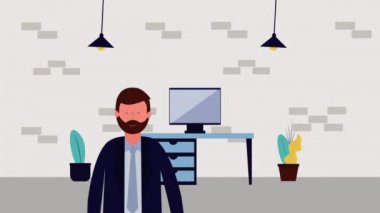 ofis avatar karakteri bilgisayar ile işadamı