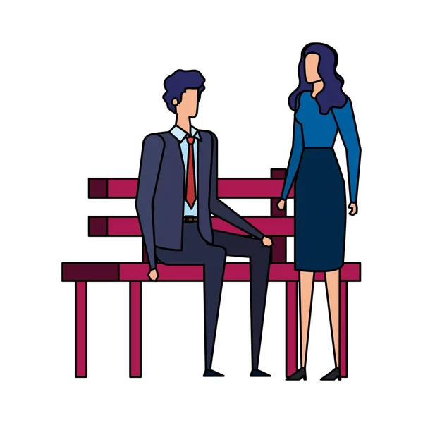 Elegante casal de negócios sentado na cadeira do parque —  Vetores de Stock