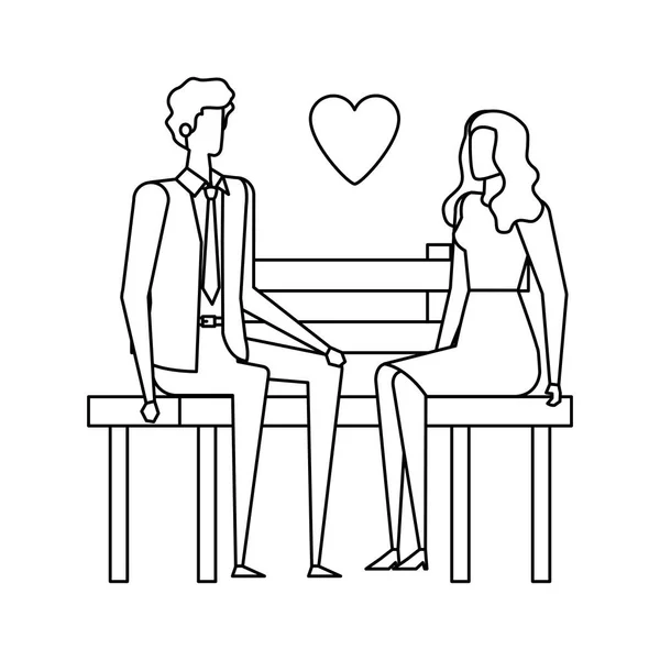 Business paar liefhebbers zittend in de Park stoel met hart — Stockvector