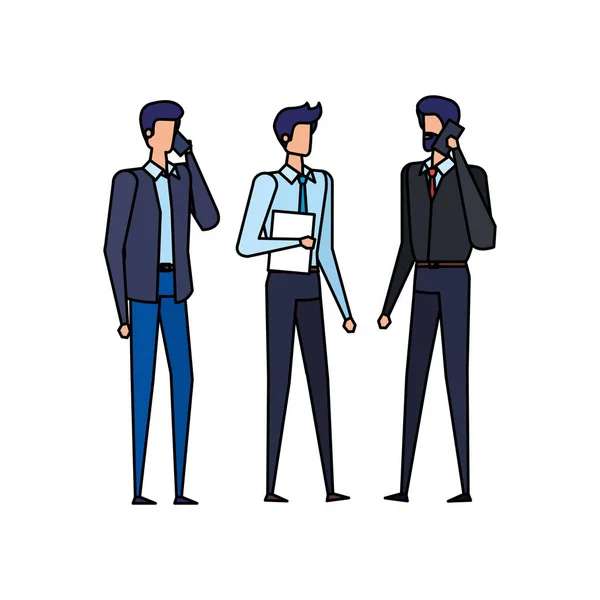 Élégants hommes d'affaires travailleurs appelant avec des téléphones cellulaires — Image vectorielle