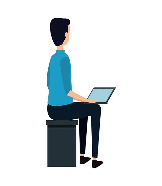 Élégant jeune homme d'affaires assis en utilisant un ordinateur portable — Image vectorielle