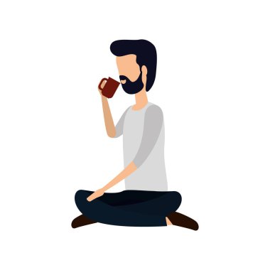 işadamı lotus pozisyonda kahve içme oturmuş