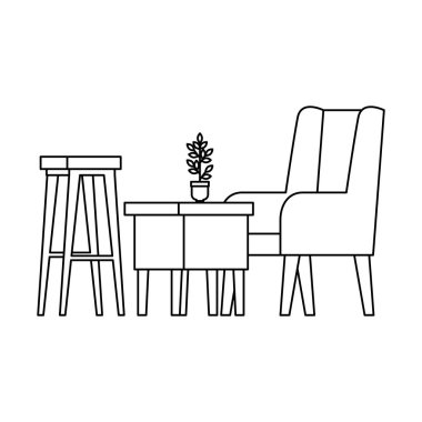 confortable kanepe ve ahşap masa oturma odası sahne