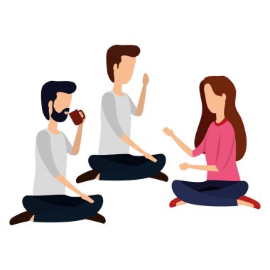 zarif iş adamları lotus pozisyonda oturan kahve içme