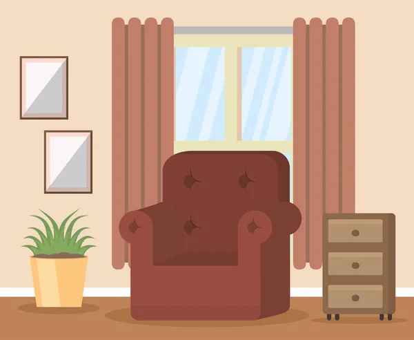 Obývací pokoj plochý design — Stockový vektor