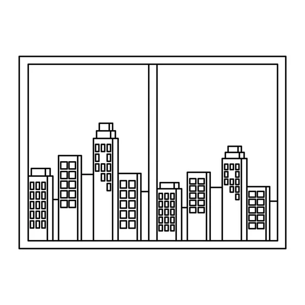 Fönster med stadsbilden Visa scen — Stock vektor
