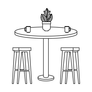 masa ve houseplant ile ahşap banklar