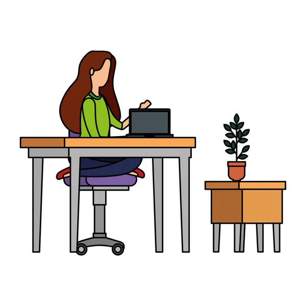 Elegant businesswoman working in laptop with drawer — Stock Vector