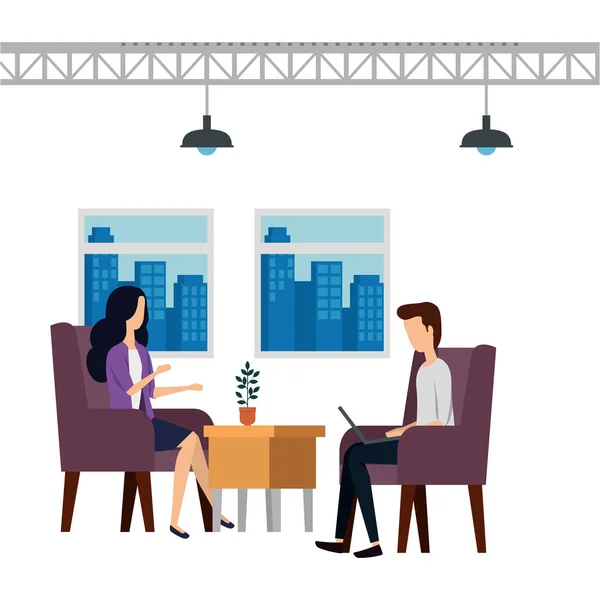Elegant business couple workers in the office — Stock Vector