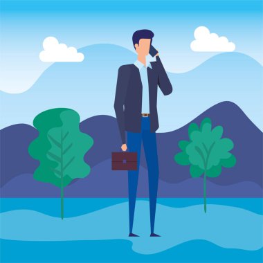 kampta akıllı telefon ile arayan işadamı işçi