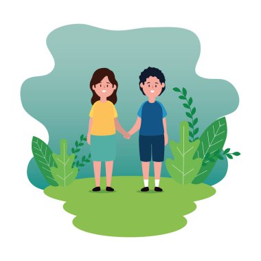 park sahnesinde küçük çocuk çift