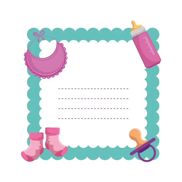 Baby shower card with set icons — Stockvector