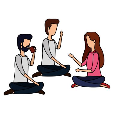 zarif iş adamları lotus pozisyonda oturan kahve içme